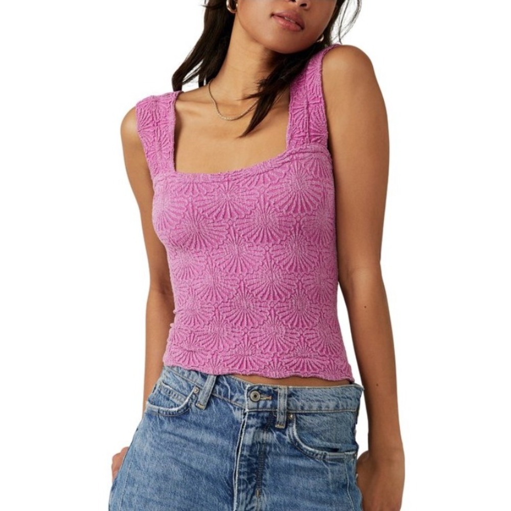 Free People Love Letter Cami Tart Berry Pink Jacquard XS/S Coquette